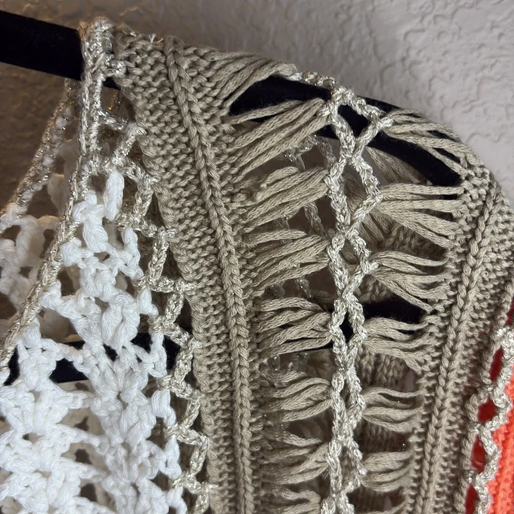 Chico's Boho Crochet Floral Knit Festival Open Knit Sweater/ Size 3/ XL - Picture 5 of 9